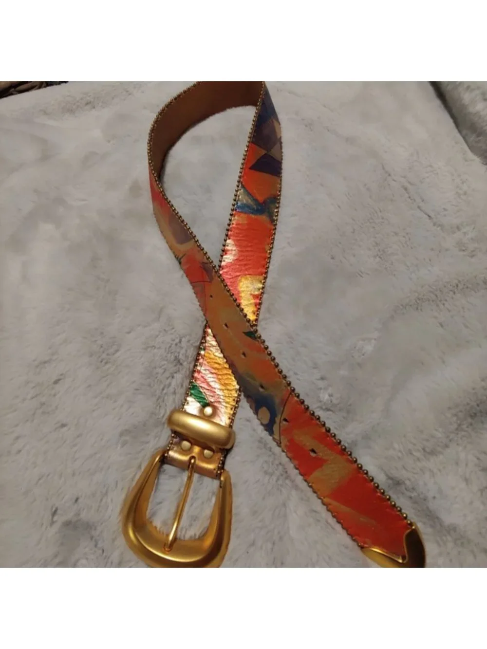 B.B. Simon Leather Belt Art Y2K Maximalist Statement Gold Western Metallic